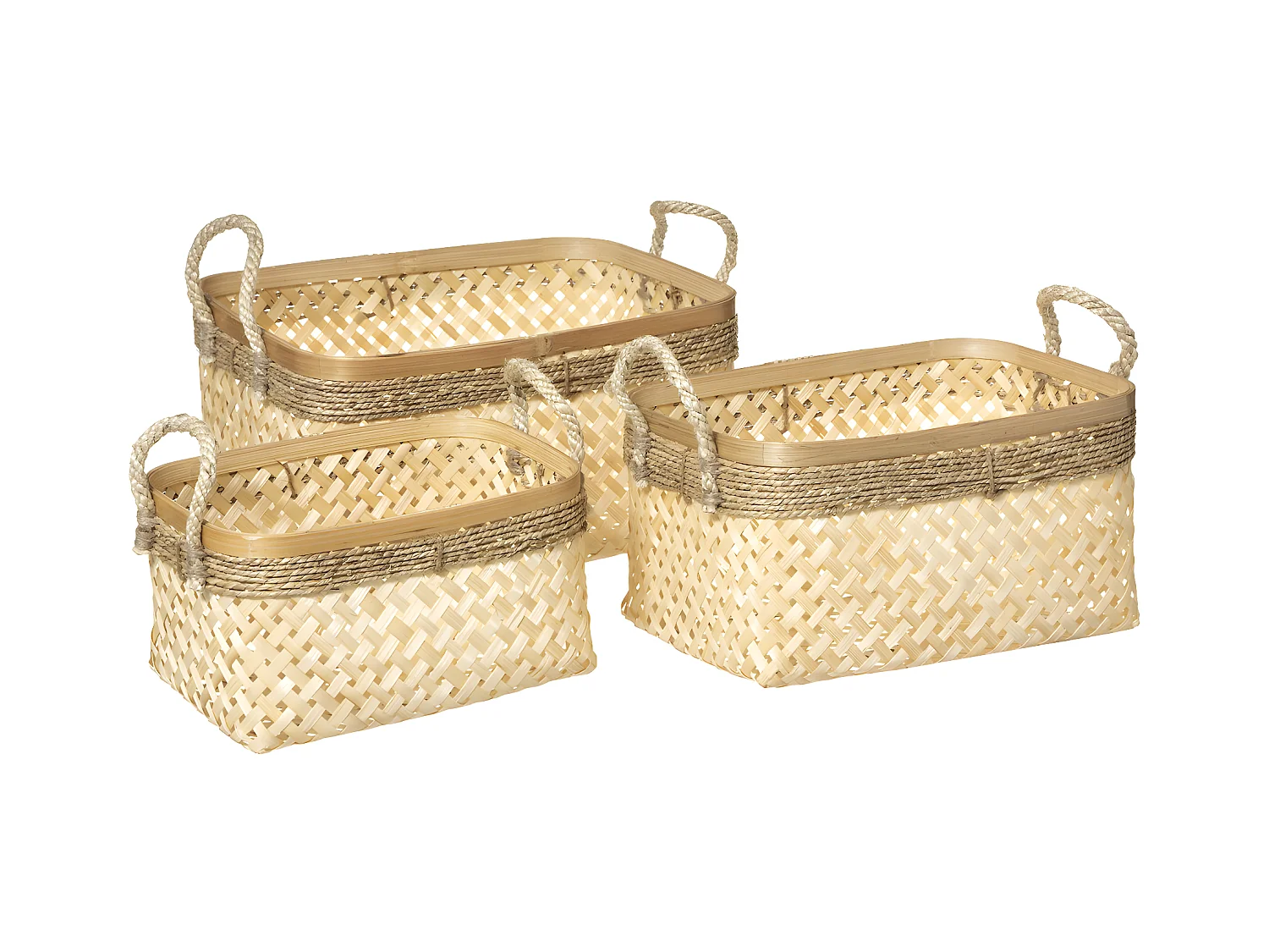 Lot de 3 Paniers de Rangement "Corde" 39cm Beige