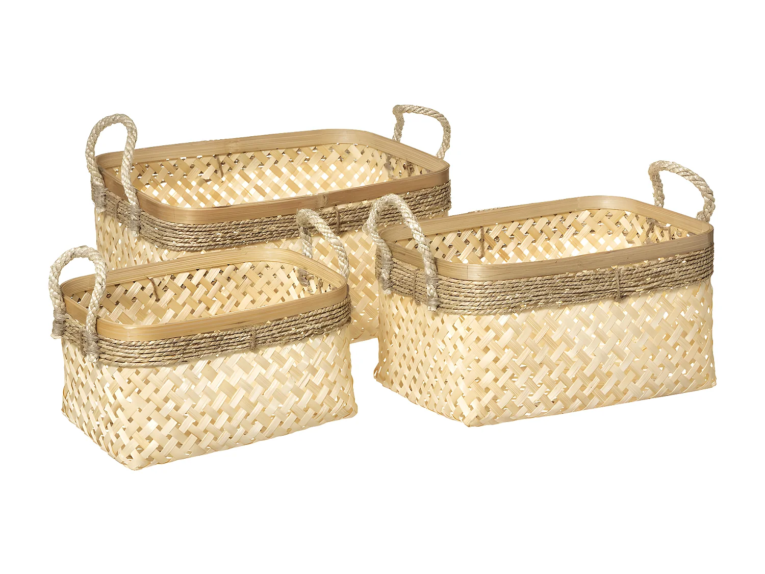 Lot de 3 Paniers de Rangement "Corde" 39cm Beige
