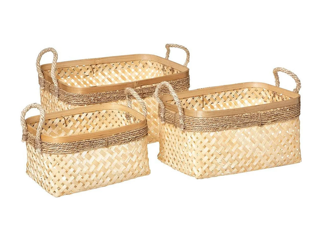 Lot de 3 Paniers de Rangement "Corde" 39cm Beige