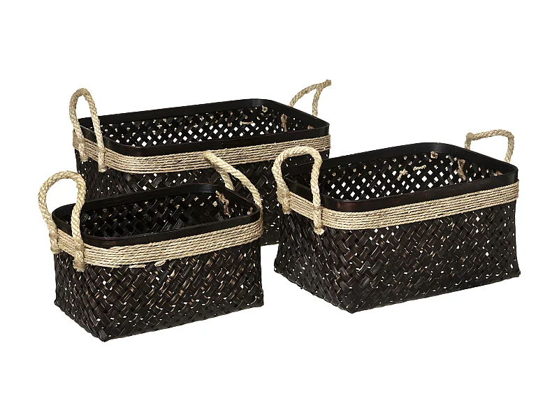Lot de 3 Paniers de Rangement "Corde" 39cm Marron