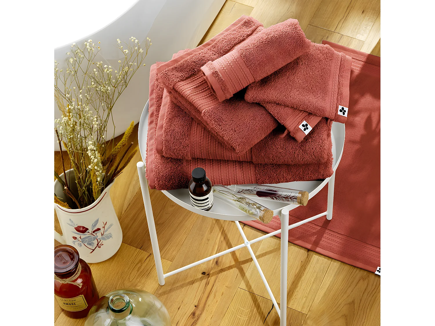 EMMA - Serviette de Douche 70x130cm en Coton Bio Coloris Terracotta