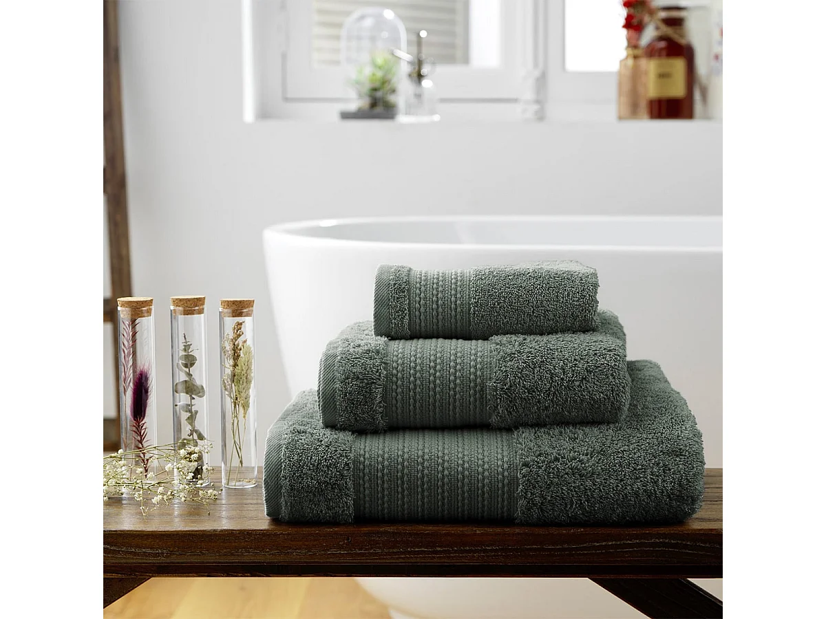 EMMA - Serviette de Douche 70x130cm en Coton Bio Coloris Romarin