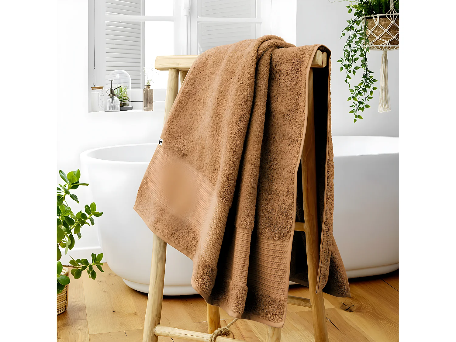 EMMA - Serviette de Douche 70x130cm en Coton Bio Coloris Camel