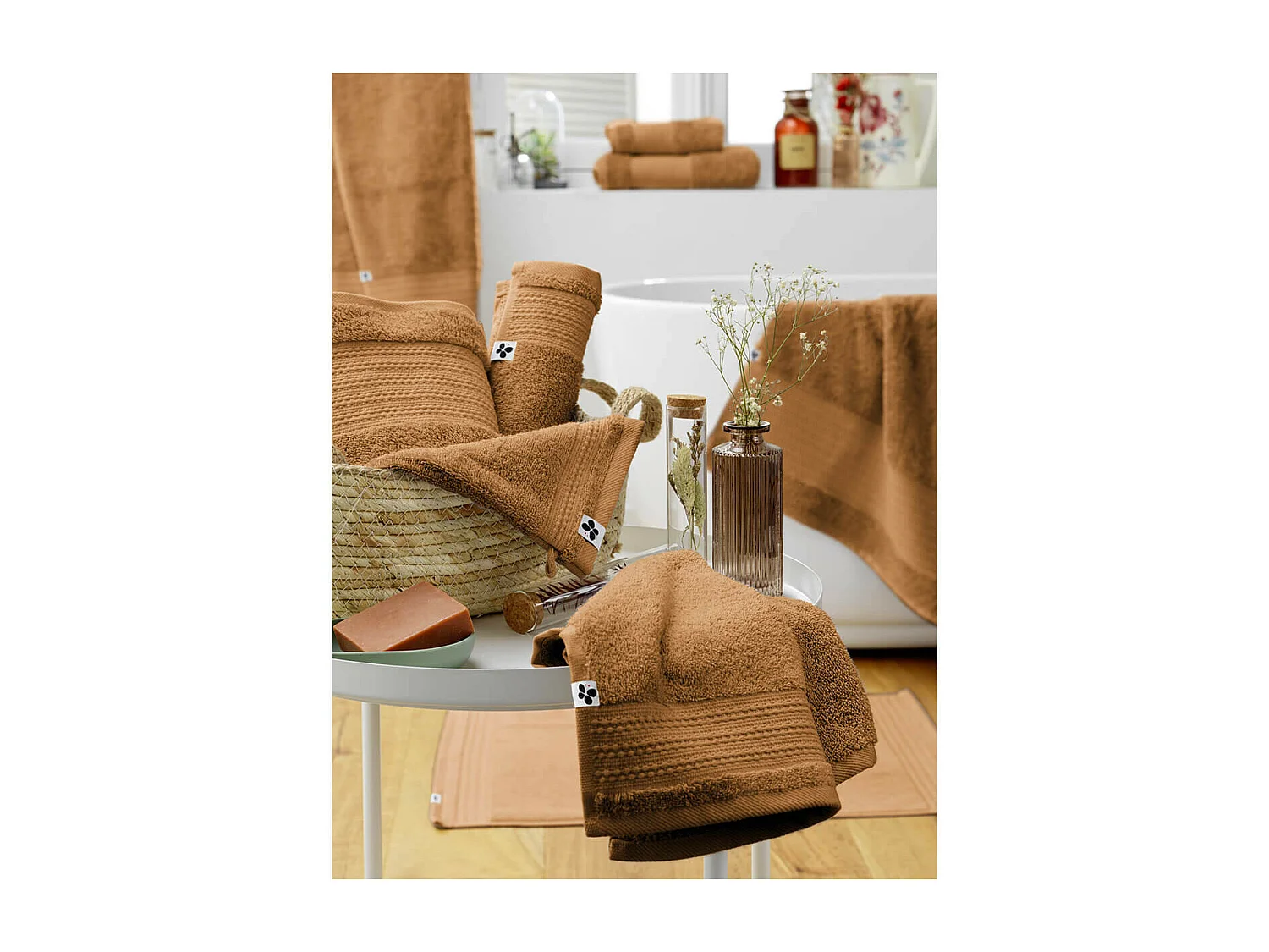 EMMA - Serviette de Douche 70x130cm en Coton Bio Coloris Camel