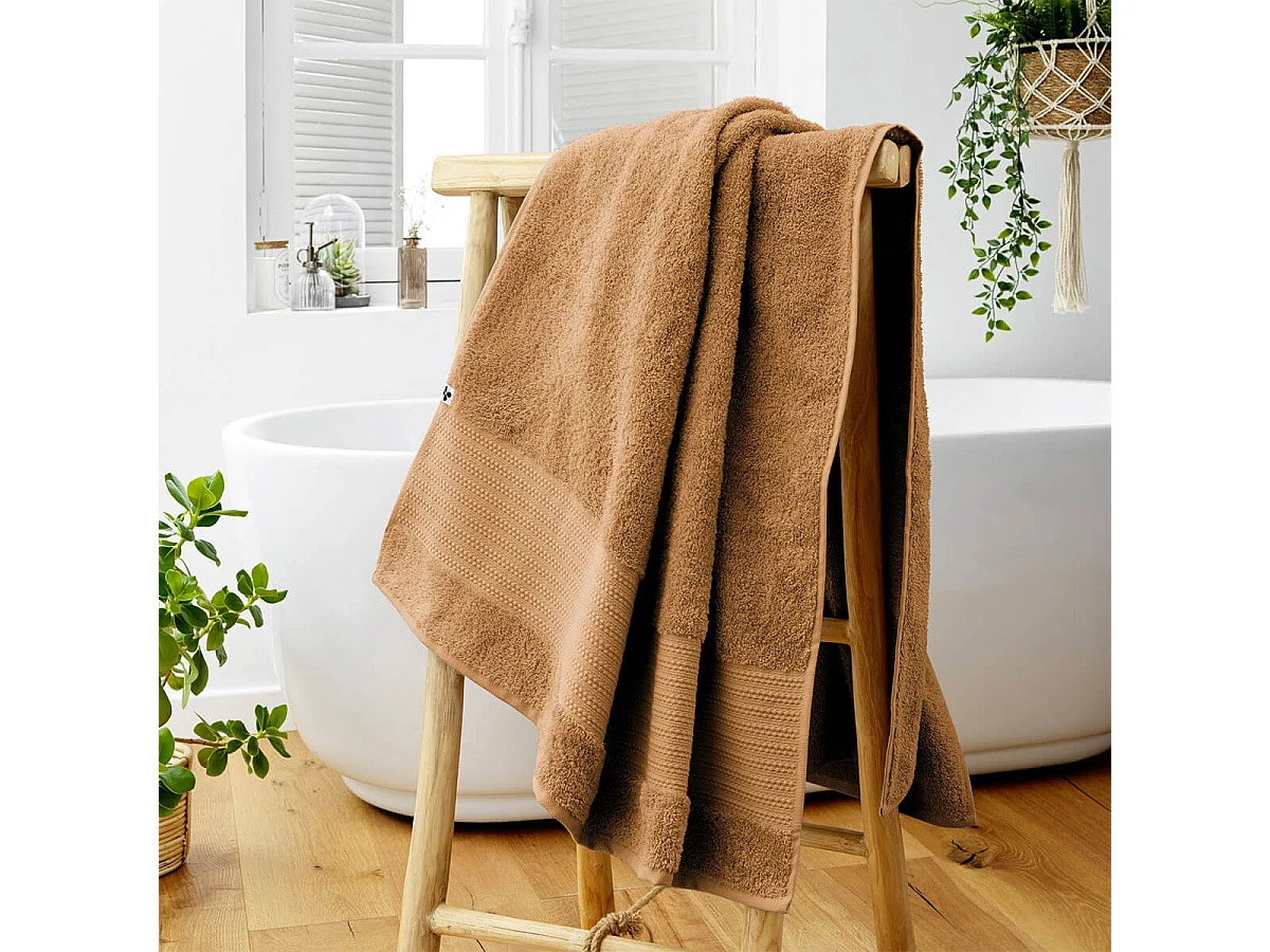 EMMA - Serviette de Douche 70x130cm en Coton Bio Coloris Camel