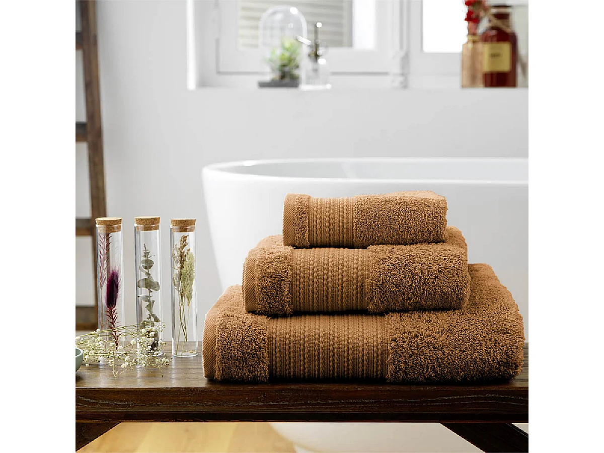 EMMA - Serviette de Douche 70x130cm en Coton Bio Coloris Camel