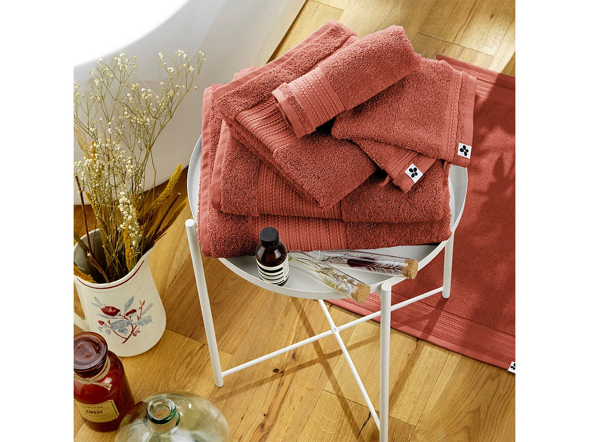 EMMA - Serviette de Toilette 50x90cm en Coton Bio Coloris Terracotta