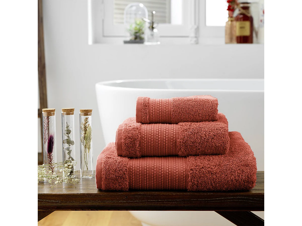 EMMA - Serviette de Toilette 50x90cm en Coton Bio Coloris Terracotta