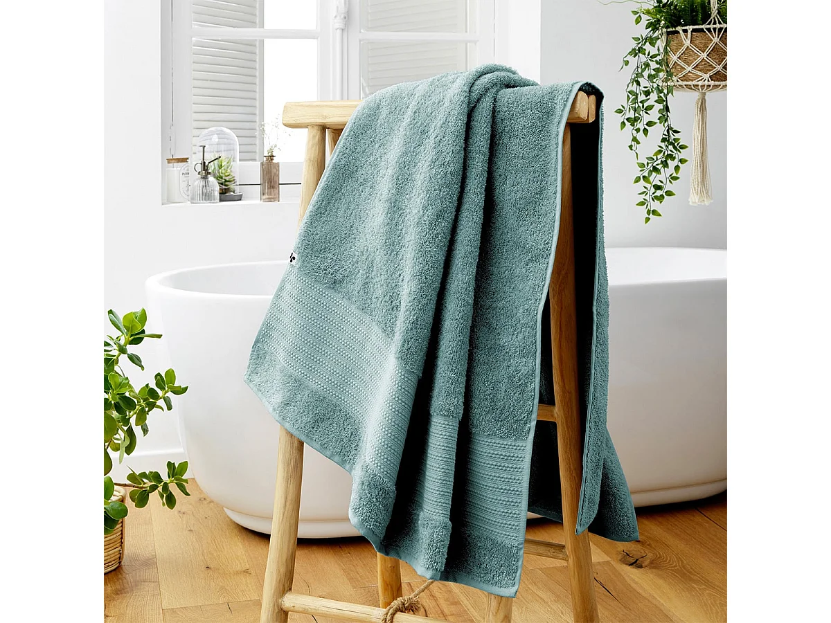EMMA - Serviette de Bain 90x150cm en Coton Bio Coloris Bleu Glacier