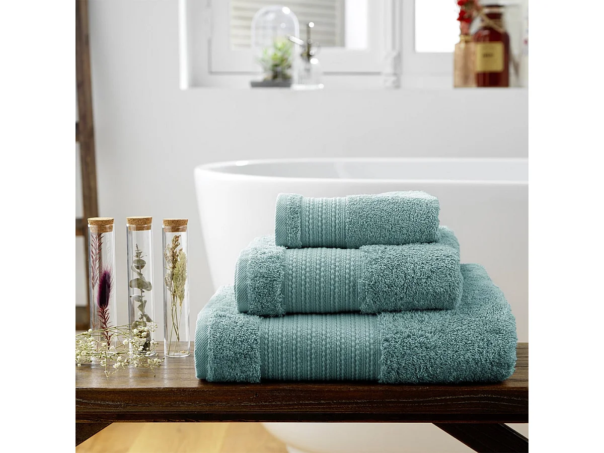 EMMA - Serviette de Bain 90x150cm en Coton Bio Coloris Bleu Glacier