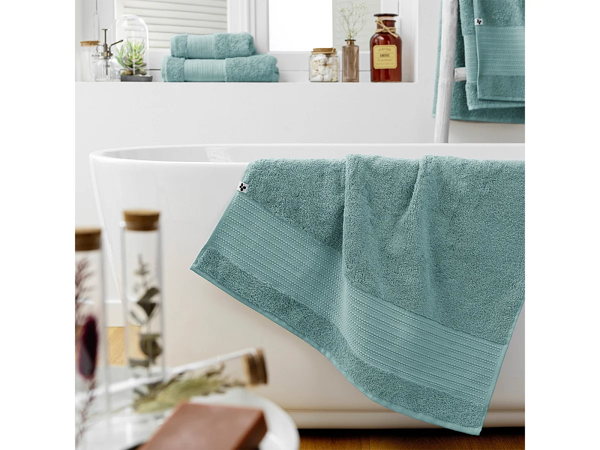 EMMA - Serviette de Douche 70x130cm en Coton Bio Coloris Bleu Glacier