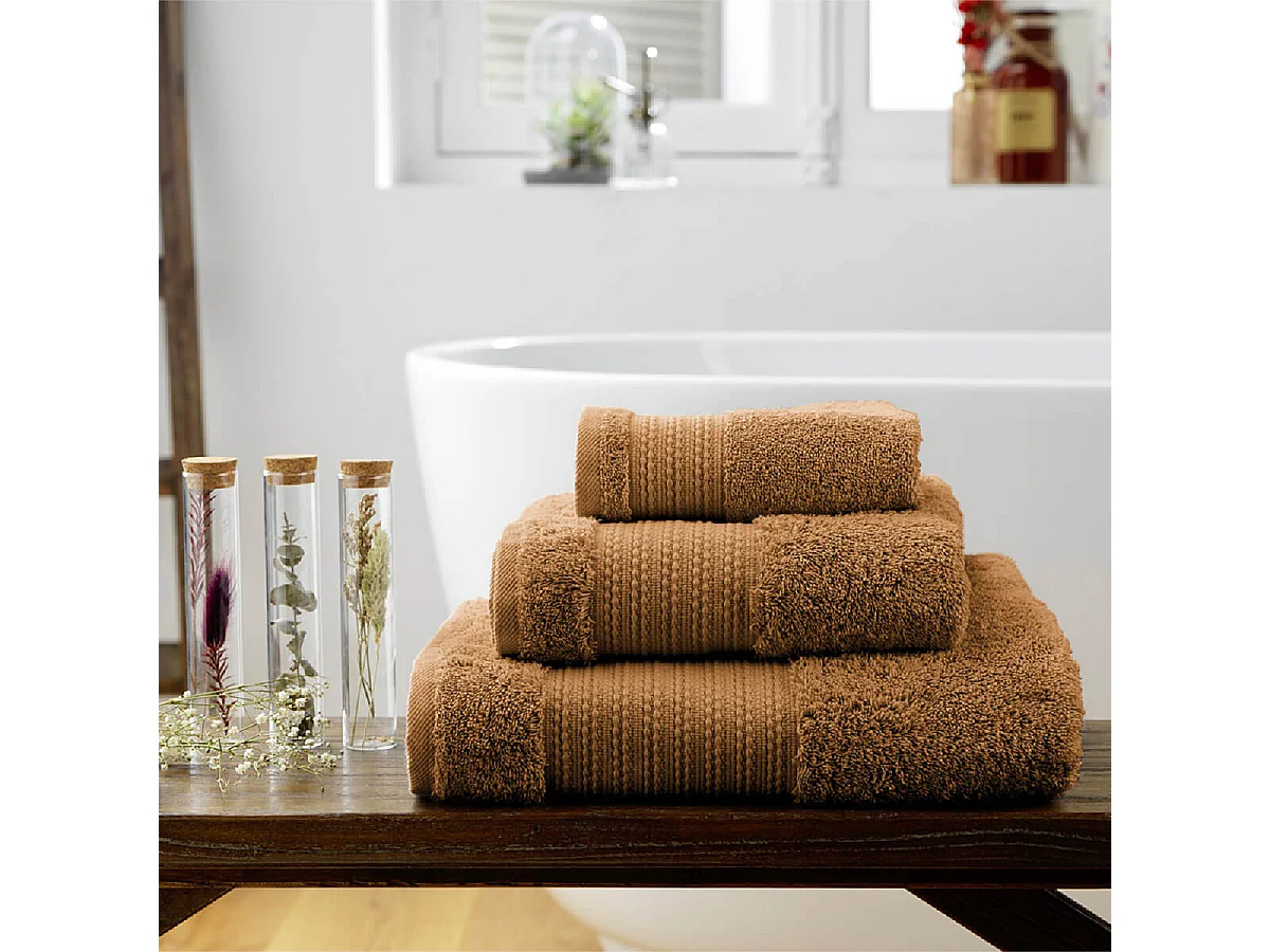 EMMA - Serviette de Toilette 50x90cm en Coton Bio Coloris Camel