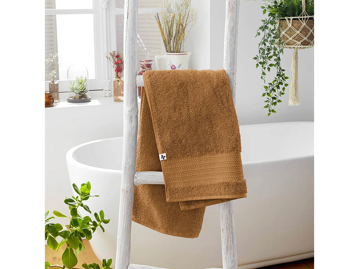 EMMA - Serviette de Toilette 50x90cm en Coton Bio Coloris Camel