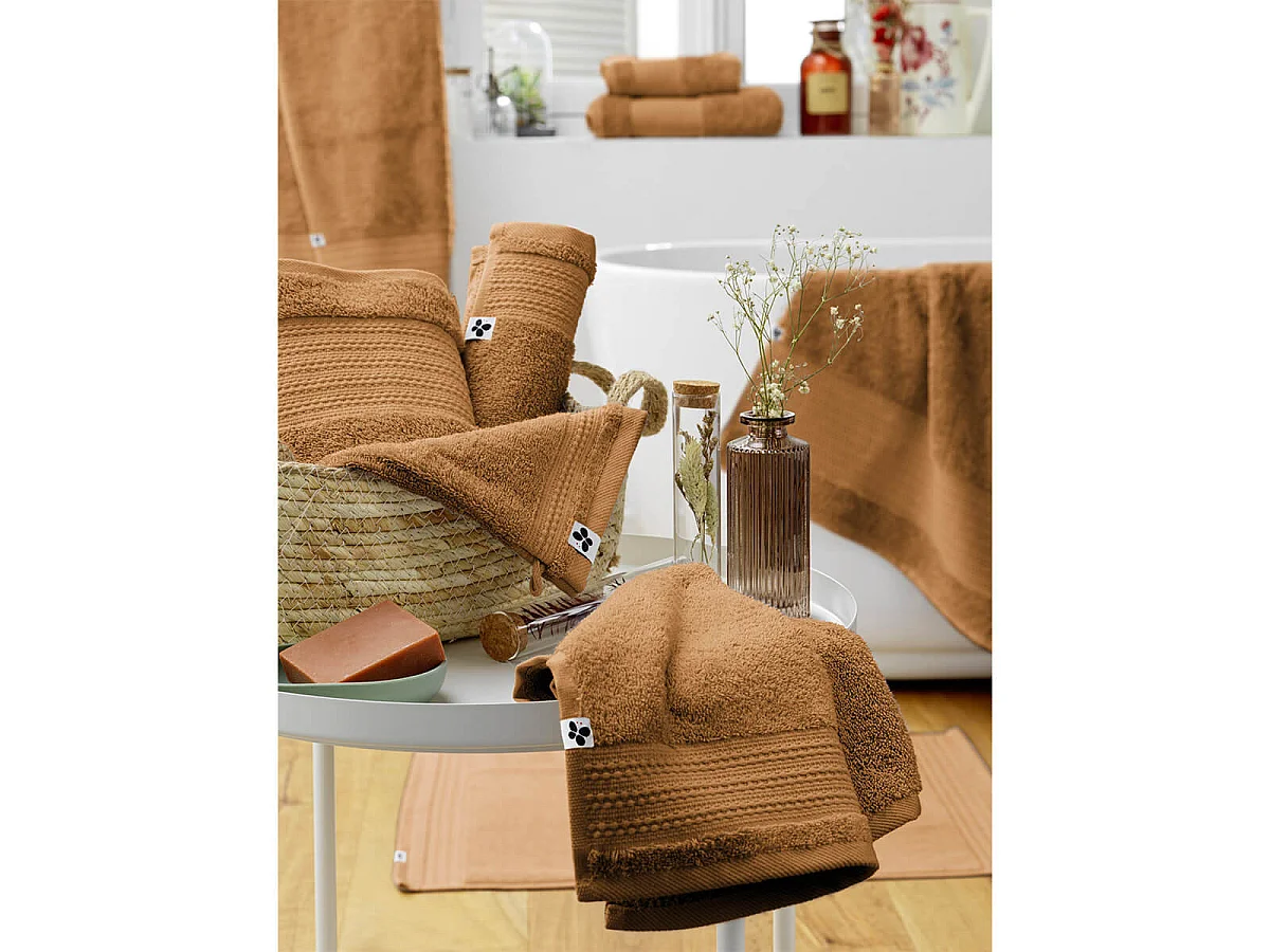 EMMA - Serviette de Toilette 50x90cm en Coton Bio Coloris Camel