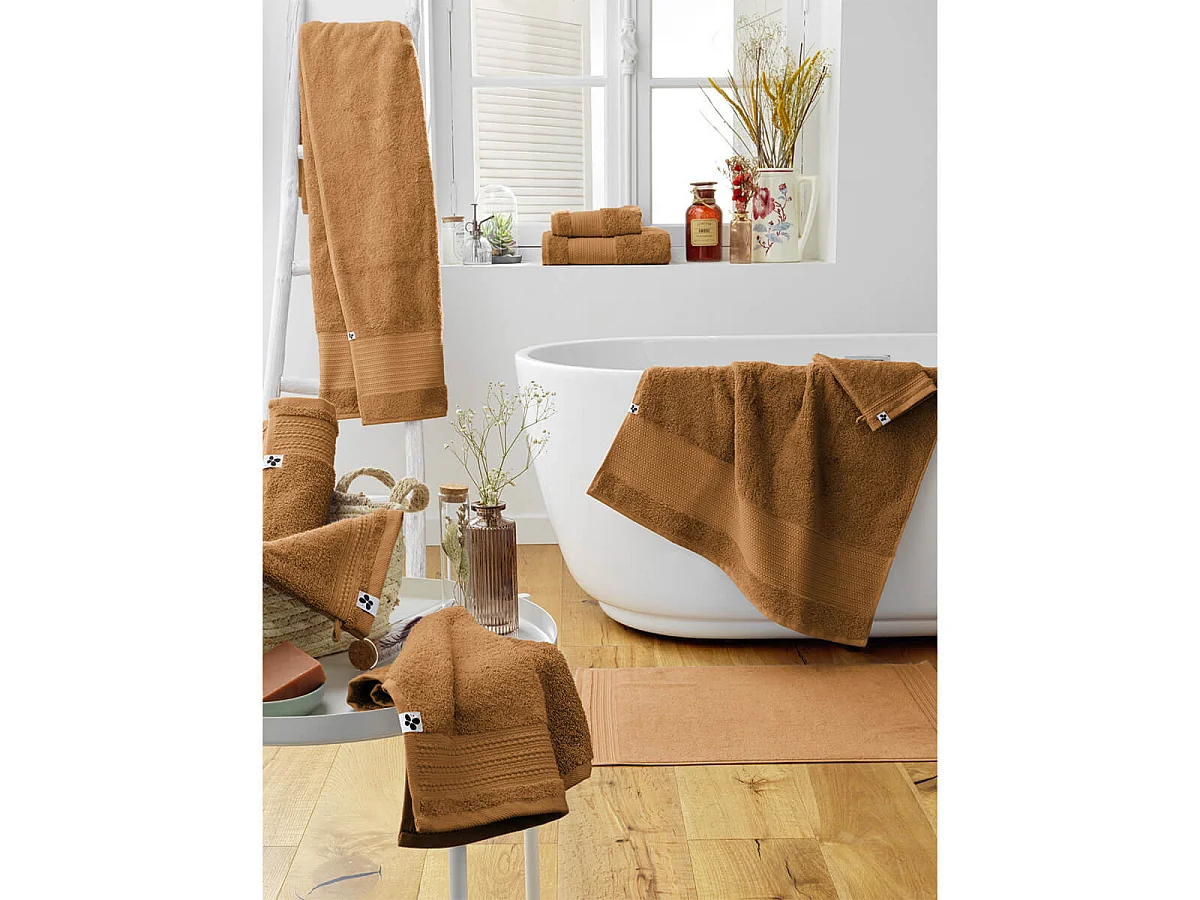 EMMA - Serviette de Toilette 50x90cm en Coton Bio Coloris Camel