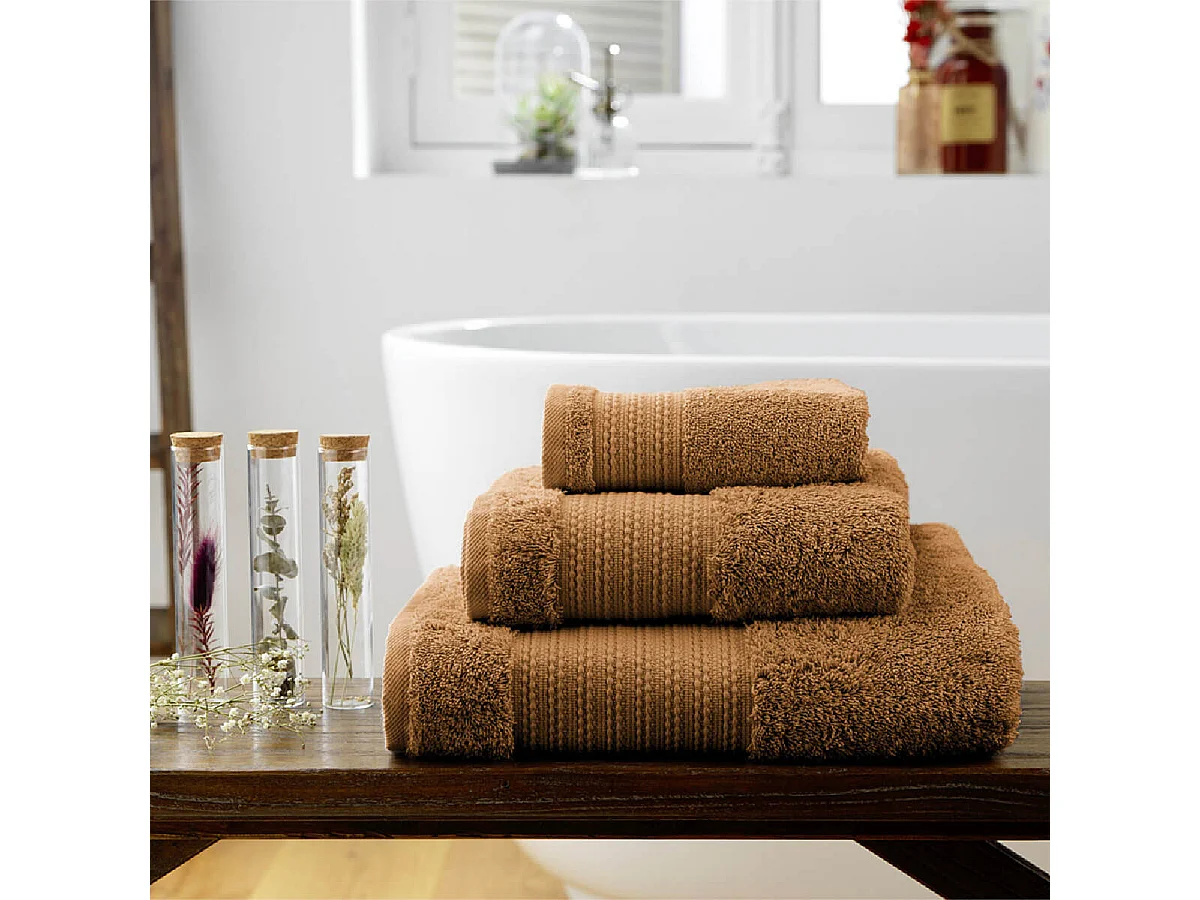 EMMA - Serviette Invité 30x50cm en Coton Bio Coloris Camel