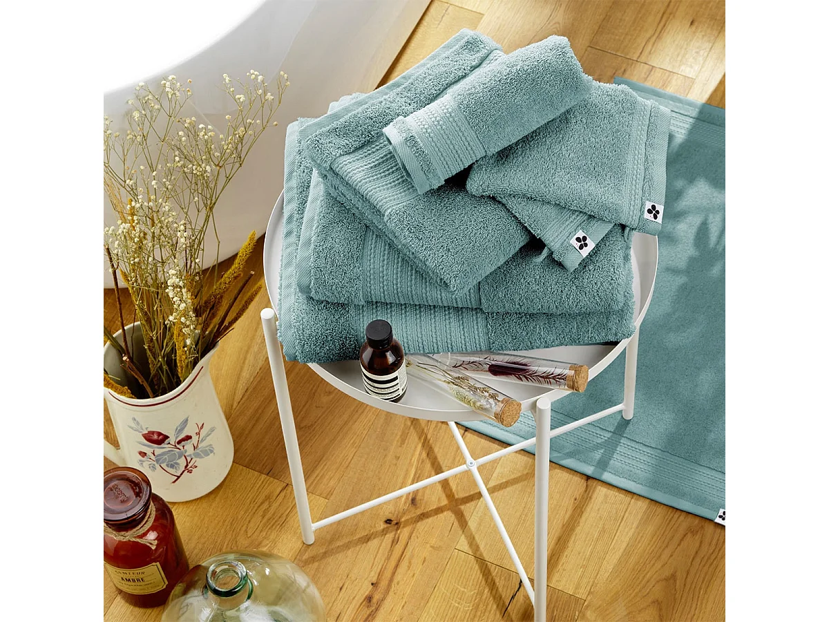 EMMA - Serviette Invité 30x50cm en Coton Bio Coloris Bleu Glacier