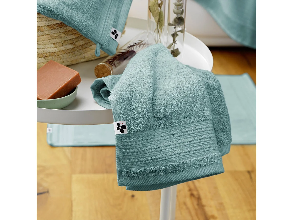 EMMA - Serviette Invité 30x50cm en Coton Bio Coloris Bleu Glacier