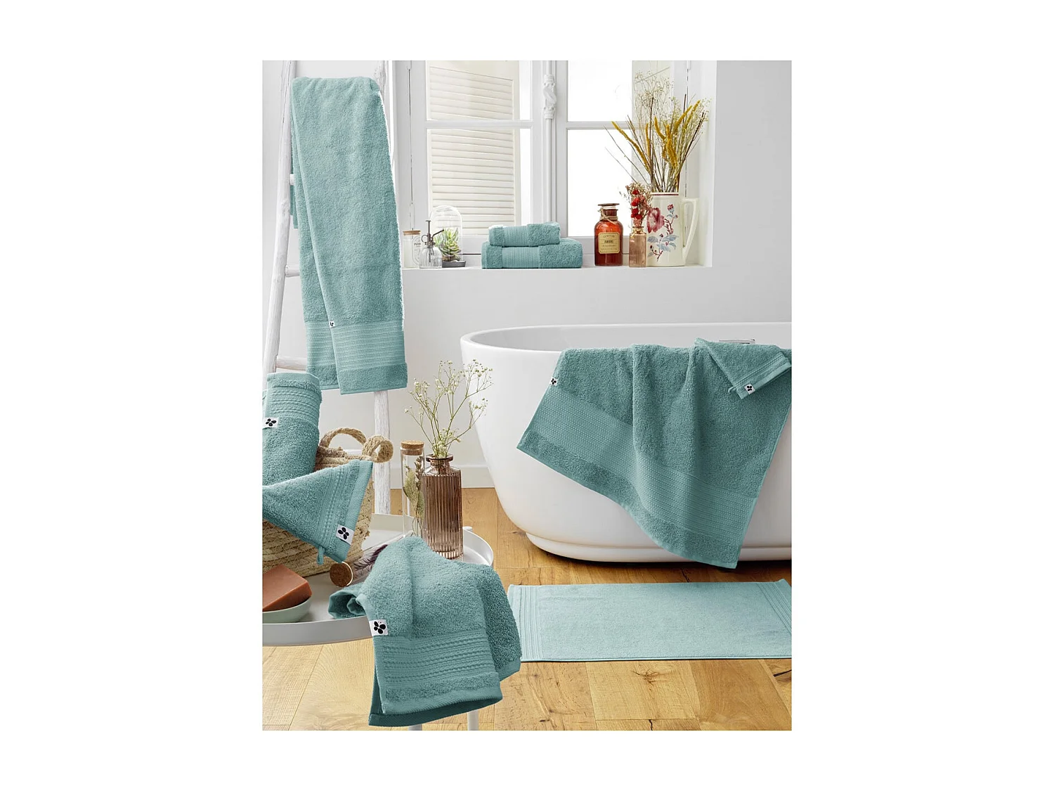 EMMA - Lot de 2 Gants 15x21cm en Coton Bio Coloris Bleu Glacier