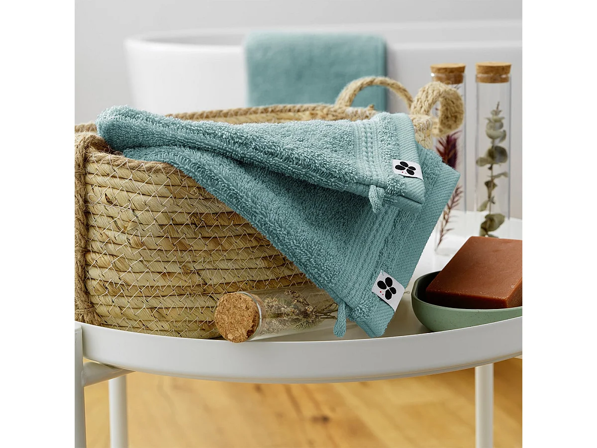 EMMA - Lot de 2 Gants 15x21cm en Coton Bio Coloris Bleu Glacier