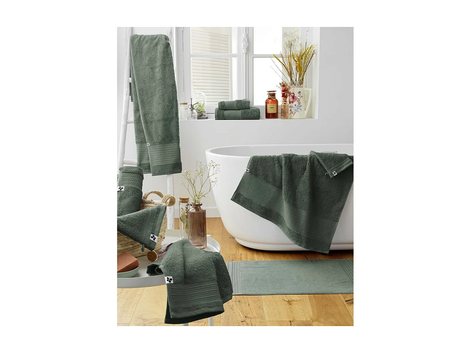 EMMA - Lot de 2 Gants 15x21cm en Coton Bio Coloris Romarin