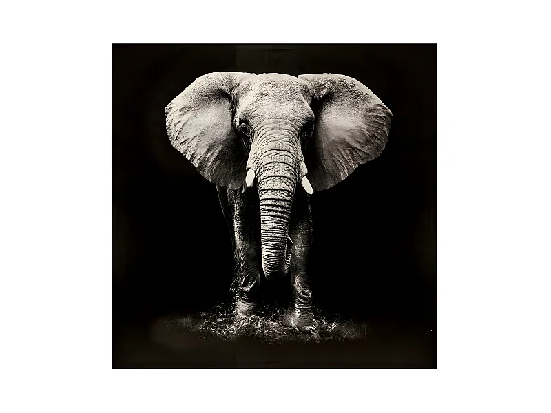 Toile Imprimée "Eléphant" 100x100cm Noir & Blanc