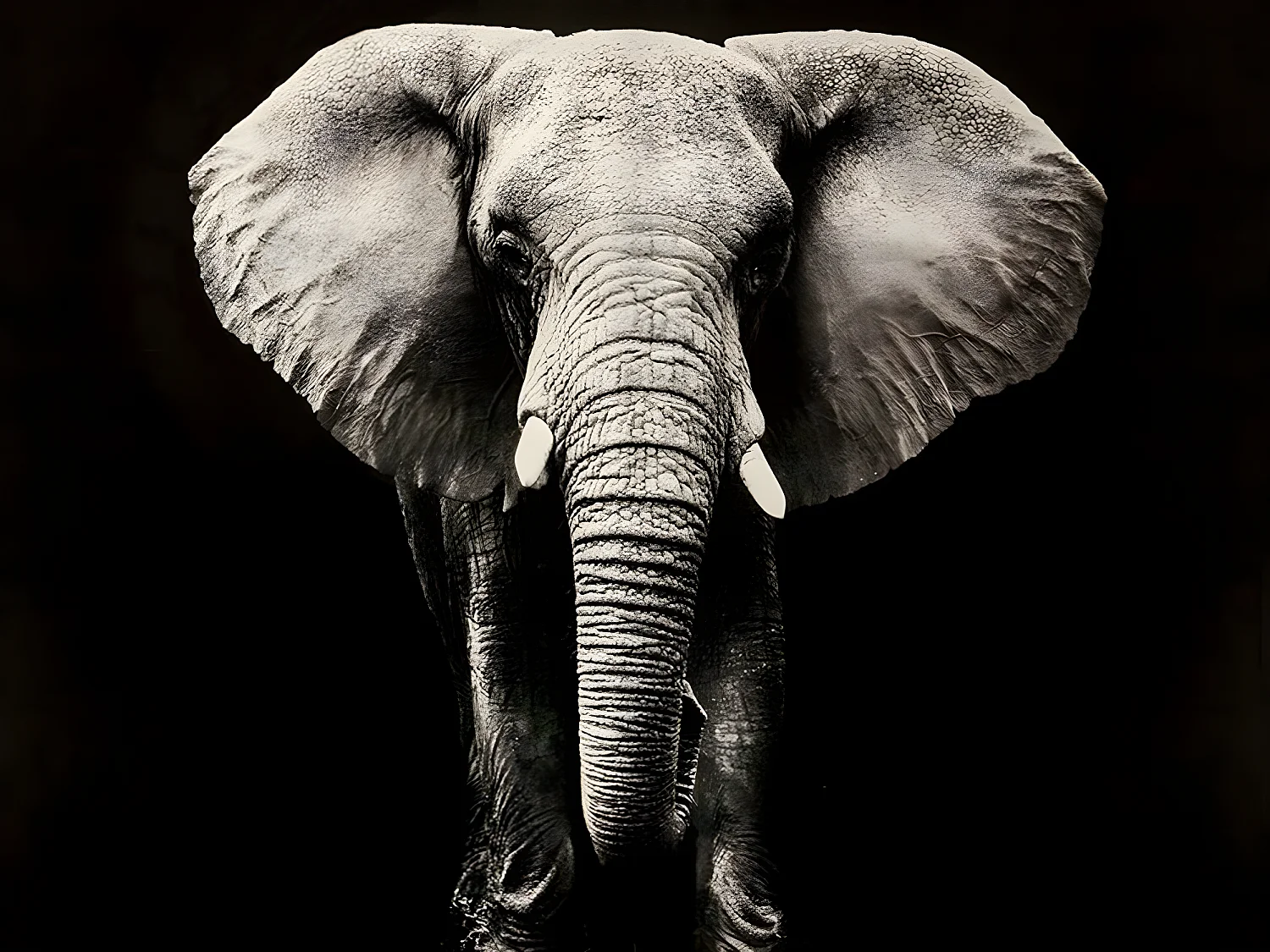 Toile Imprimée "Eléphant" 100x100cm Noir & Blanc