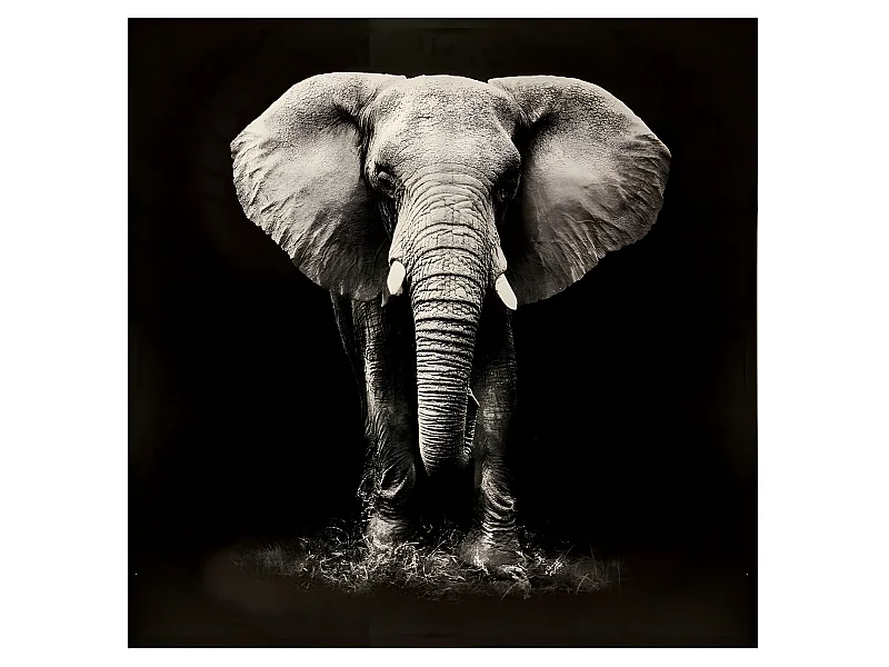 Toile Imprimée "Eléphant" 100x100cm Noir & Blanc