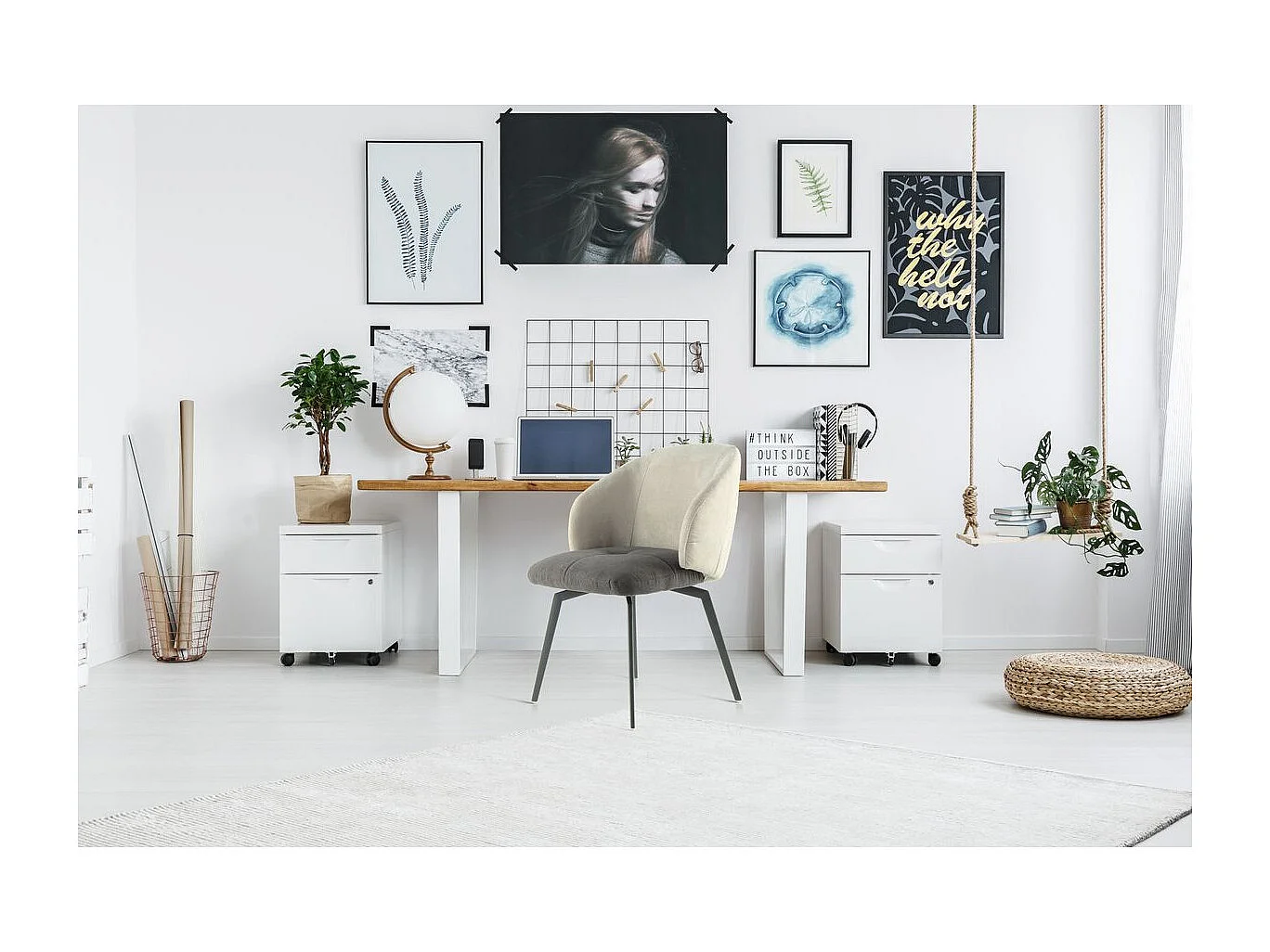 Chaise Design "Carol" 82cm Gris & Crème