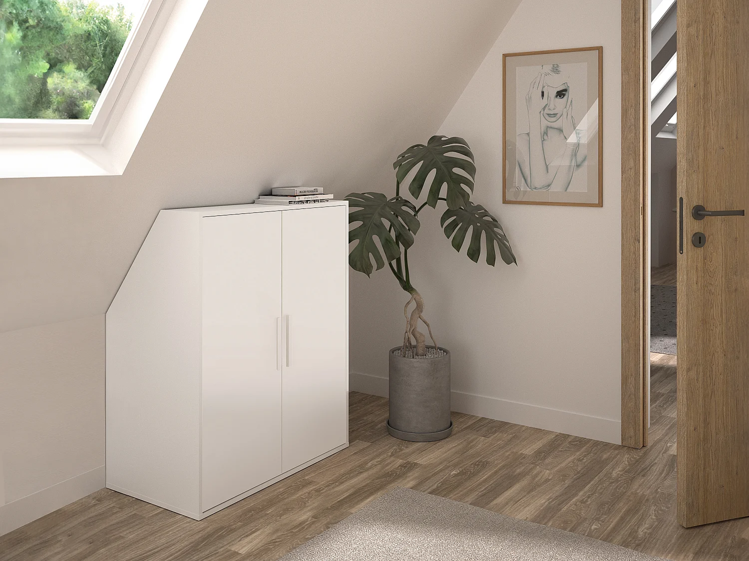 Armoire sous pente 2 portes - Blanc - ADEZIO