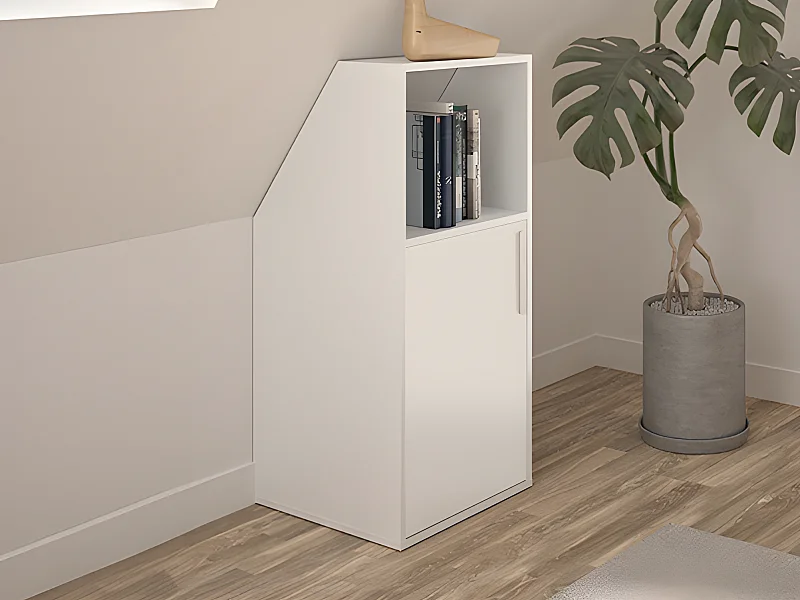 Mueble bajo para techo abuhardillado 1 puerta y 1 estante - Blanco - ADEZIO
