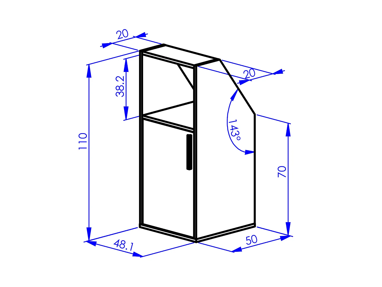 Mueble bajo para techo abuhardillado 1 puerta y 1 estante - Blanco - ADEZIO