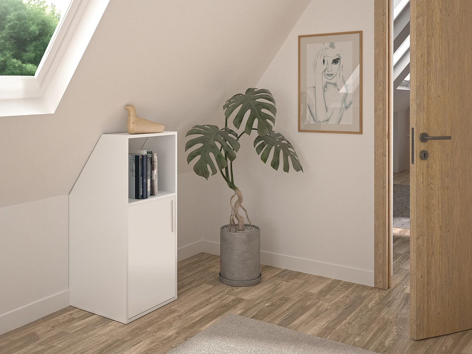 Meuble sous pente 1 porte et 1 niche - Blanc - ADEZIO