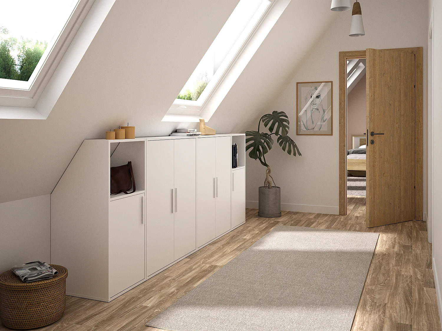 Meuble sous pente 1 porte et 1 niche - Blanc - ADEZIO