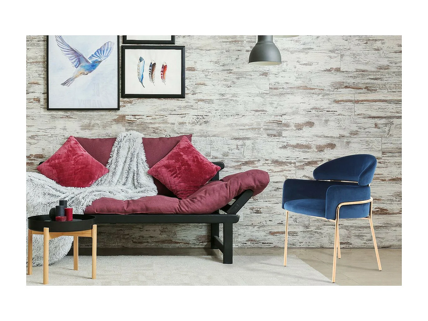 Chaise Design en Velours "Corey" 79cm Bleu