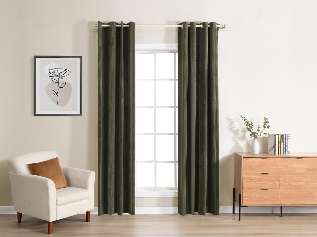 2er-Set Vorhänge aus Samtcord - B140 x H260 cm - Khaki Grün - ALIVIA günstig online kaufen