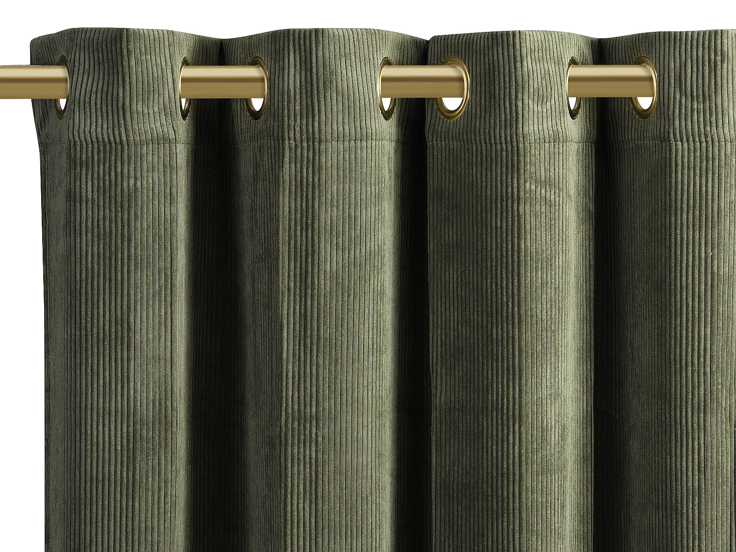 Lotto di 2 tende in velluto a coste - L. 140 x H. 260 cm - Verde kaki - ALIVIA