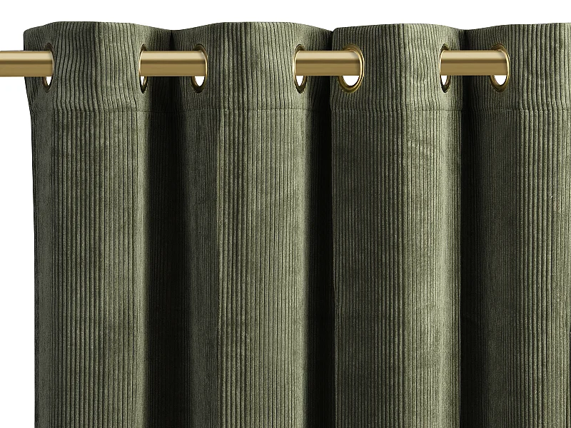 Lotto di 2 tende in velluto a coste - L. 140 x H. 260 cm - Verde kaki - ALIVIA