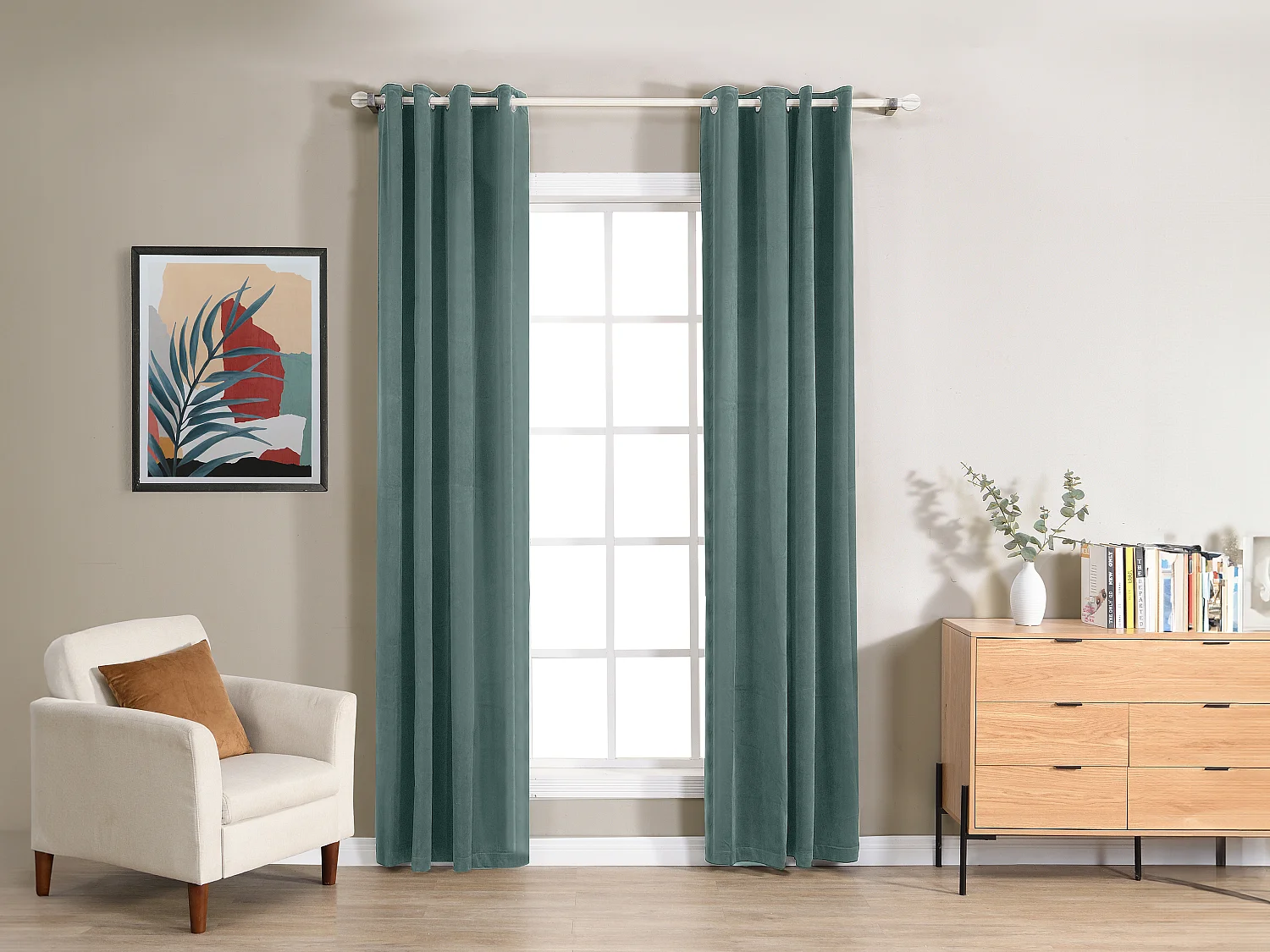 Lot de 2 rideaux en velours - L. 135 x H. 260 cm - Vert jade - KOLAMI