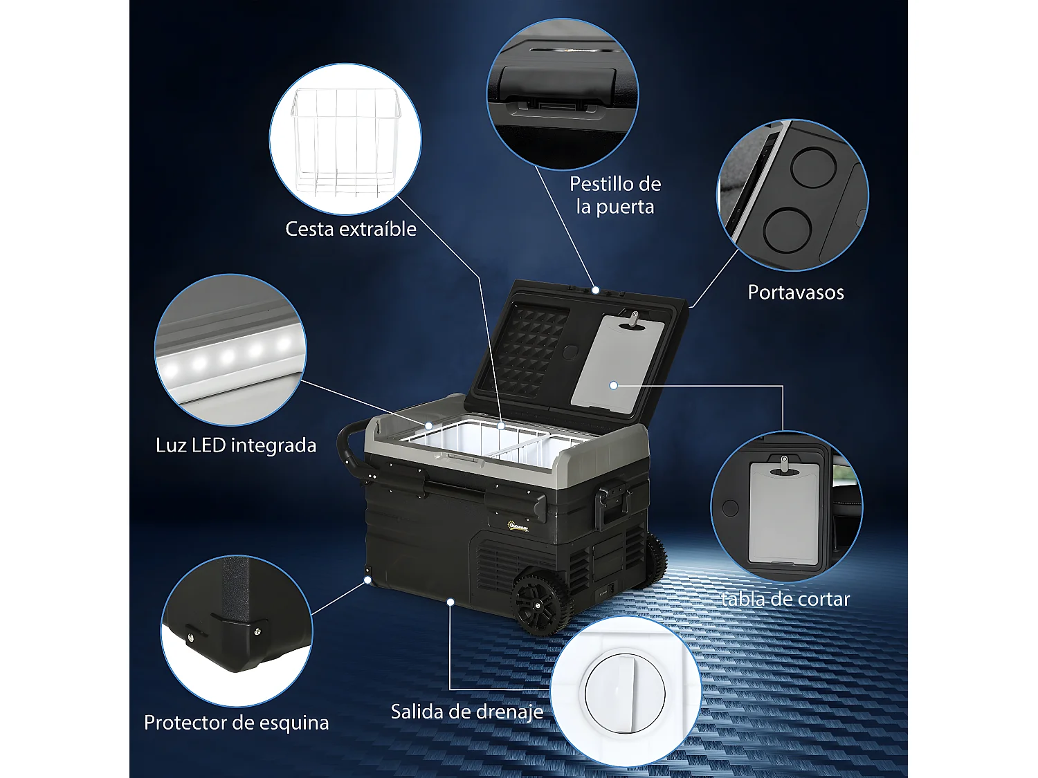 Congelador de compresor negro 71.1x46x44 cm Outsunny