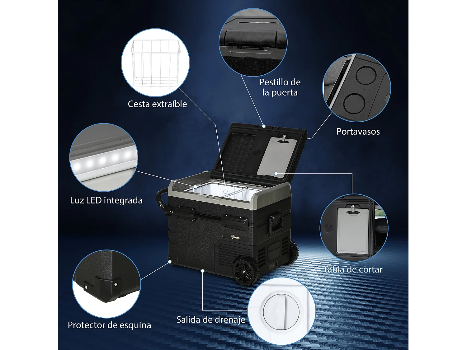 Congelador de compresor negro 71.1x46x57.1 cm Outsunny