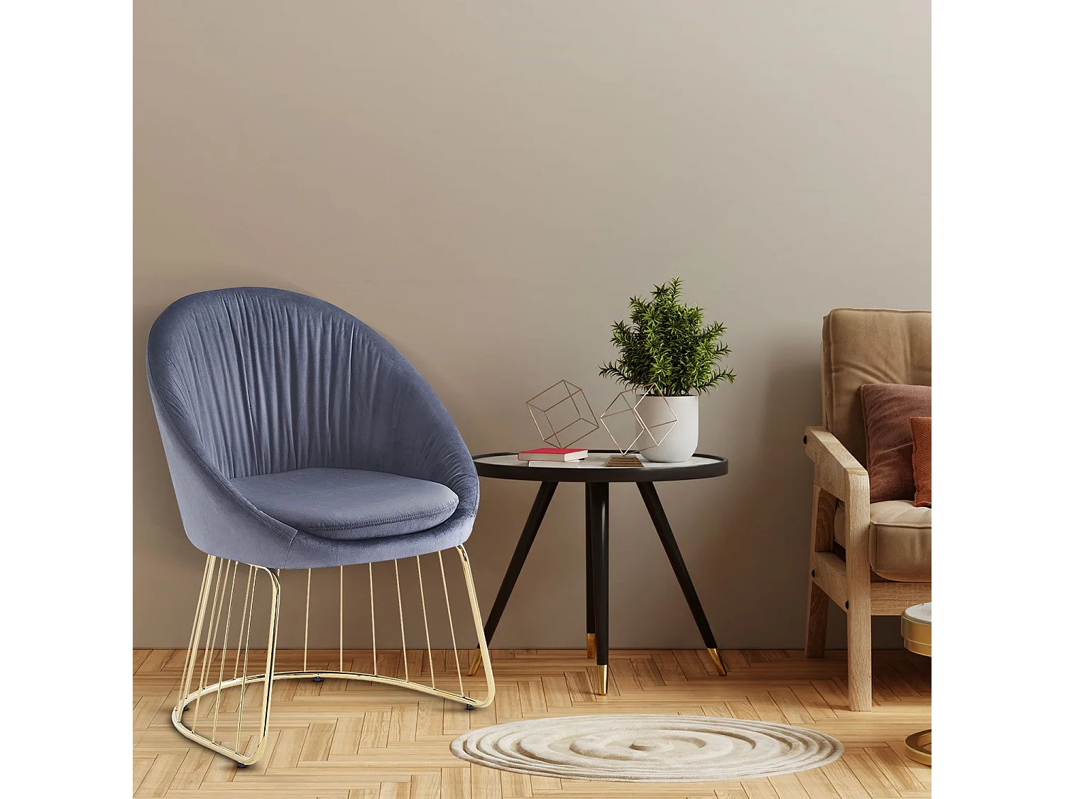 Chaise Design en Velours "Mayra" 84cm Gris