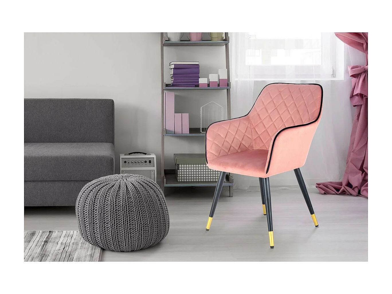 Chaise Déco en Velours "Amino" 86cm Rose & Noir
