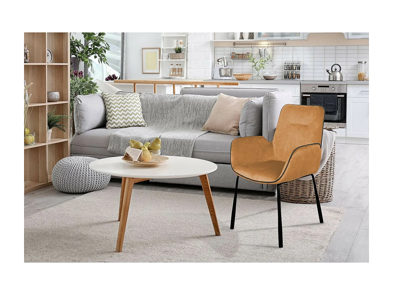 Chaise Design en Velours "Eliot" 87cm Sable