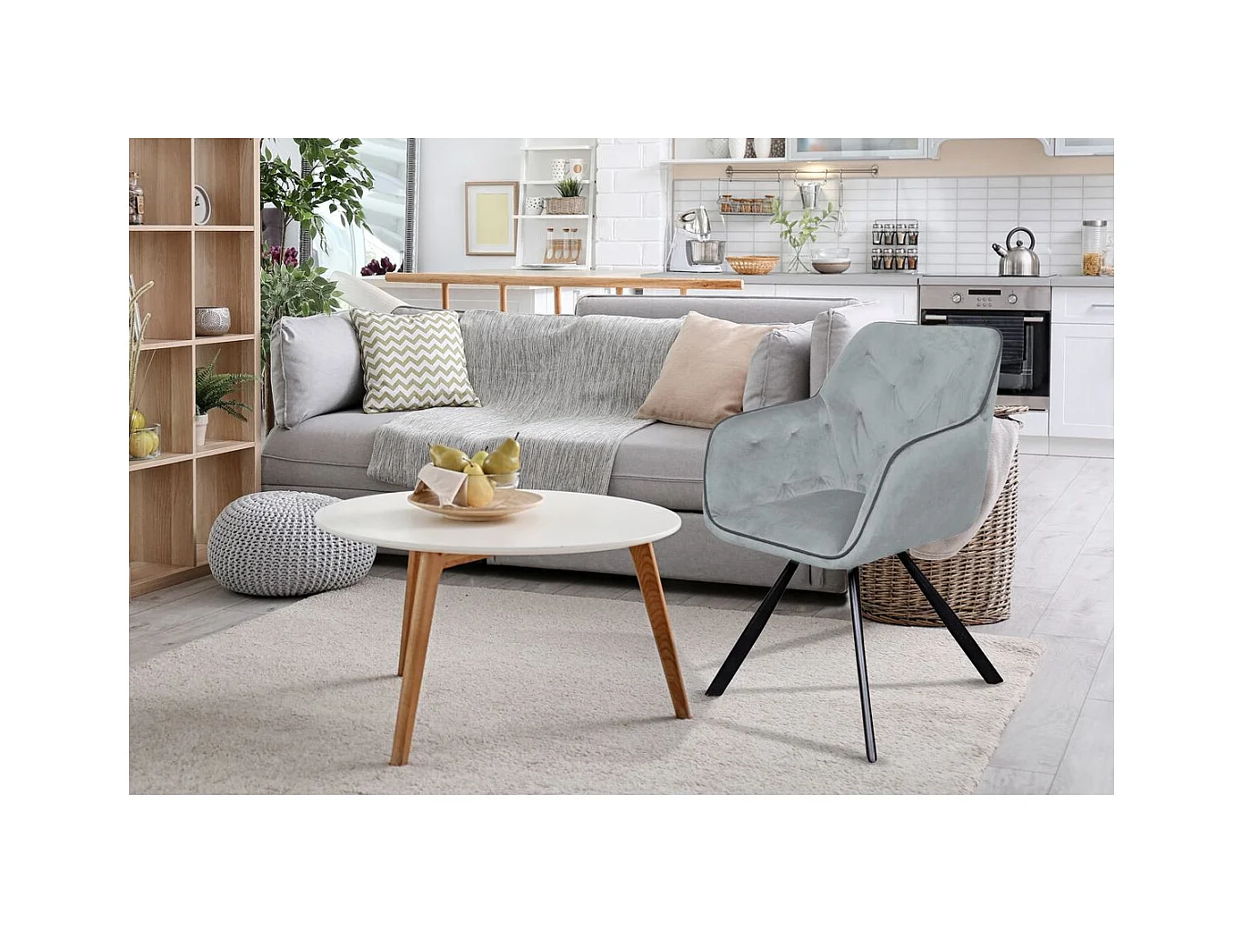 Chaise Design en Velours "Eann" 85cm Gris