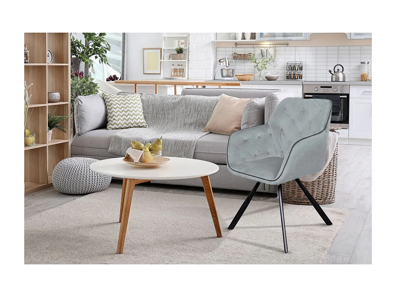 Chaise Design en Velours "Eann" 85cm Gris