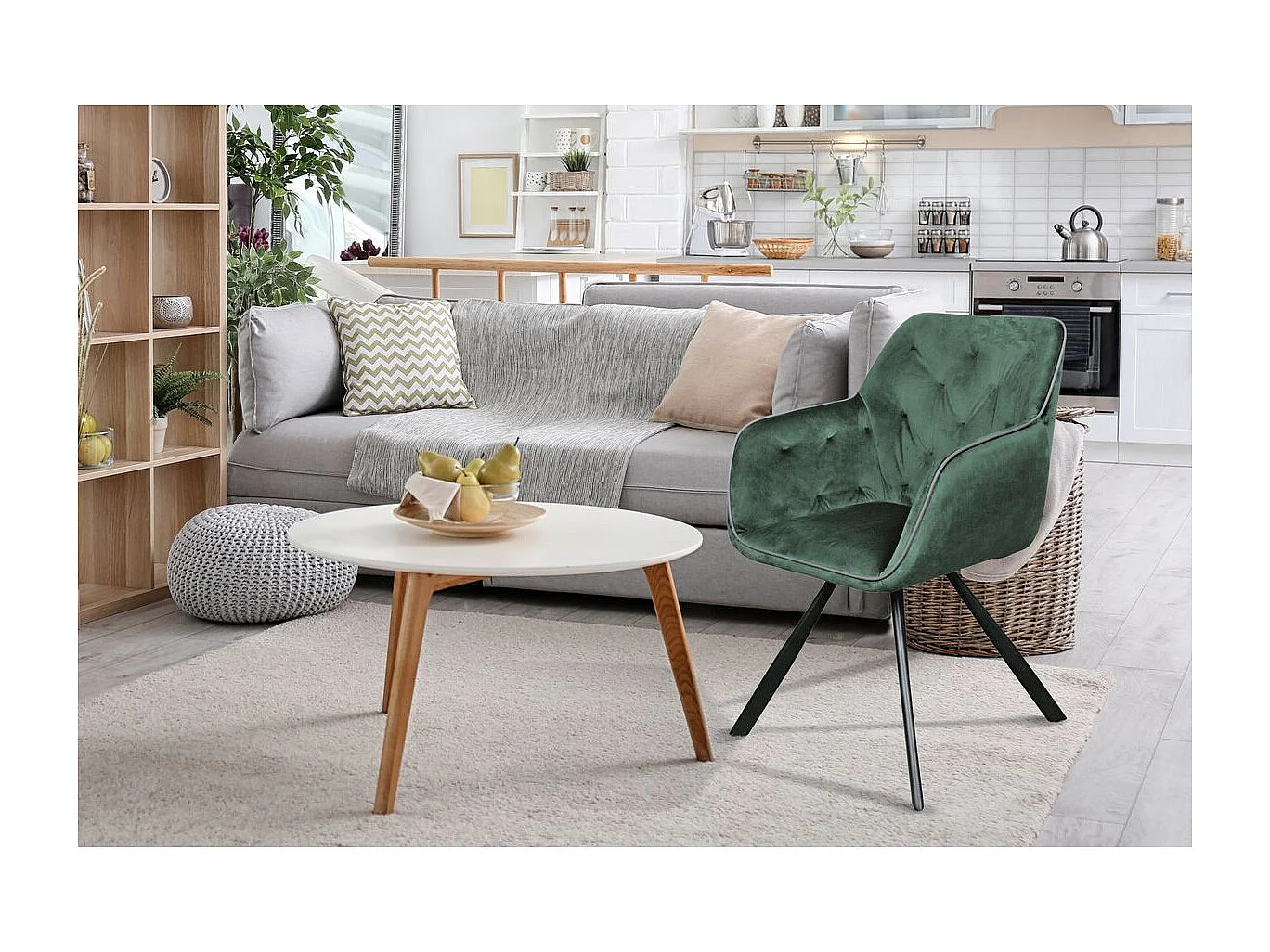 Chaise Design en Velours "Eann" 85cm Vert