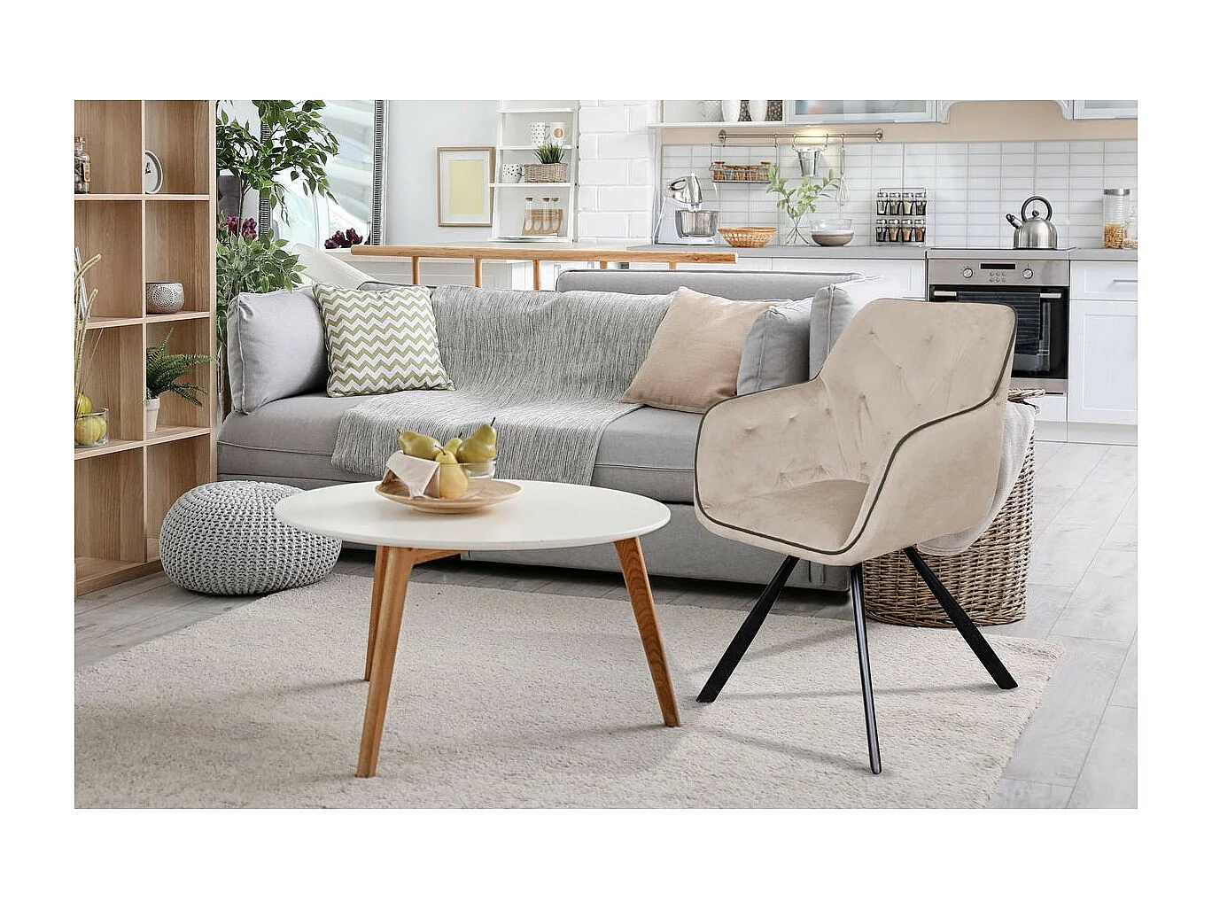 Chaise Design en Velours "Eann" 85cm Crème