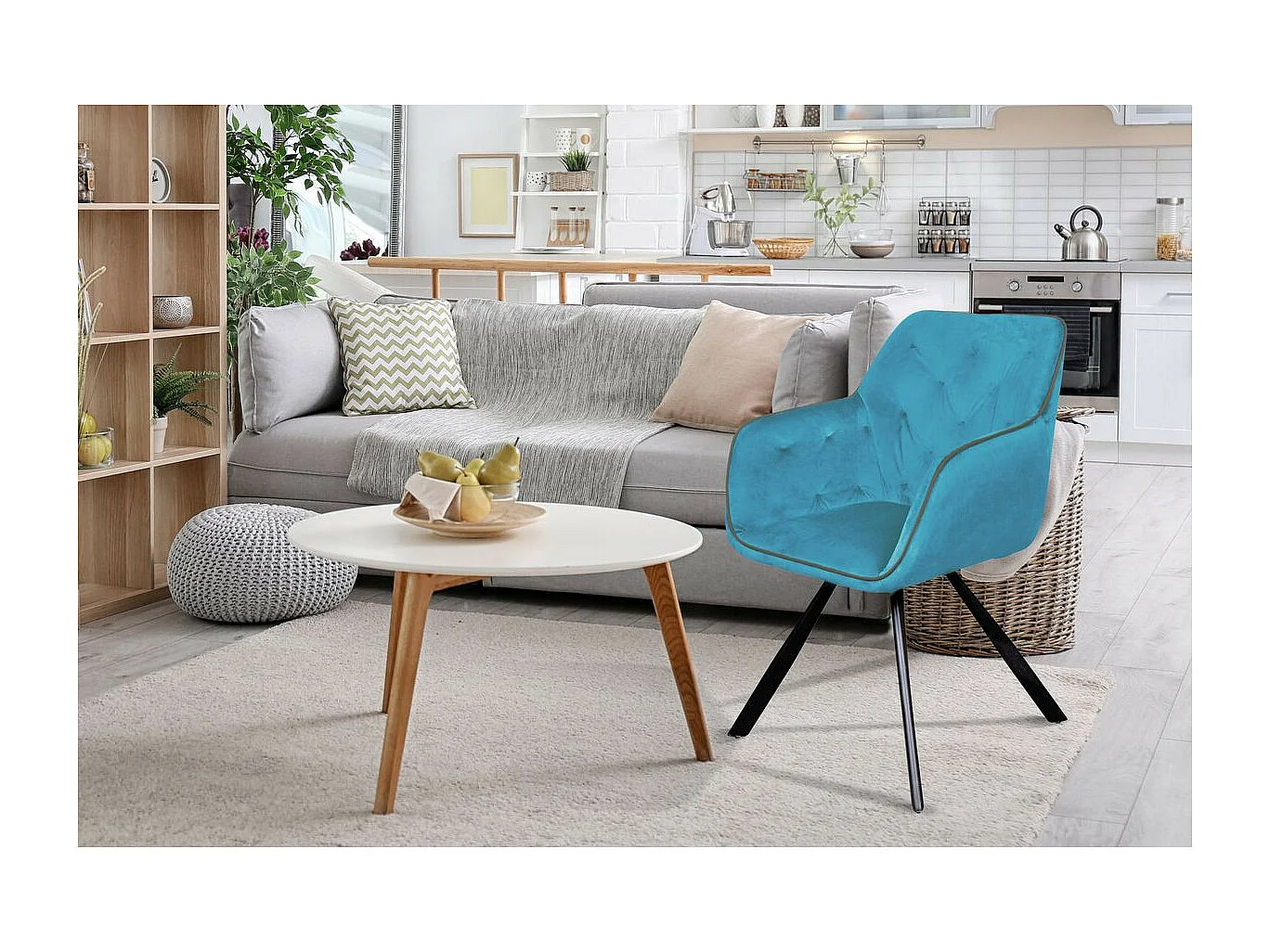 Chaise Design en Velours "Eann" 85cm Bleu