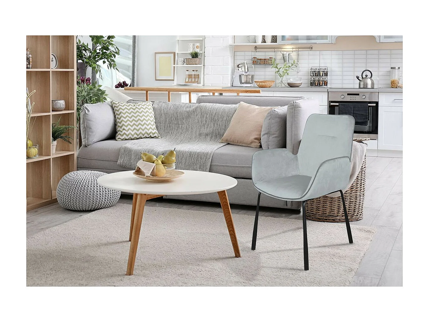 Chaise Design en Velours "Eliot" 87cm Gris